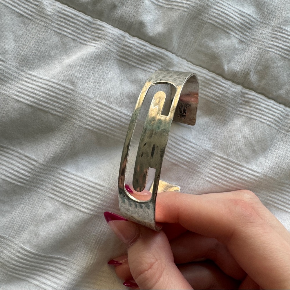 Silver Hammered Cuff Bracelet with “C” initial